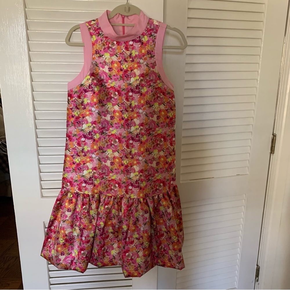 Floral Pink Sleeveless Drop-Waist Dress